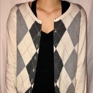 Grey argyle cardigan